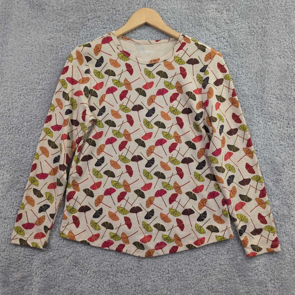 Bedford Fair Colorful Floral Long Sleeve Top Size‎ Small Petite PS Leaves Fall